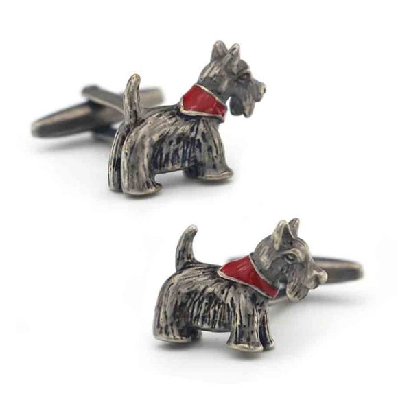 Gascoigne Cufflinks Scottie Dog Gray Red Metal Men's - Picture 1 of 1